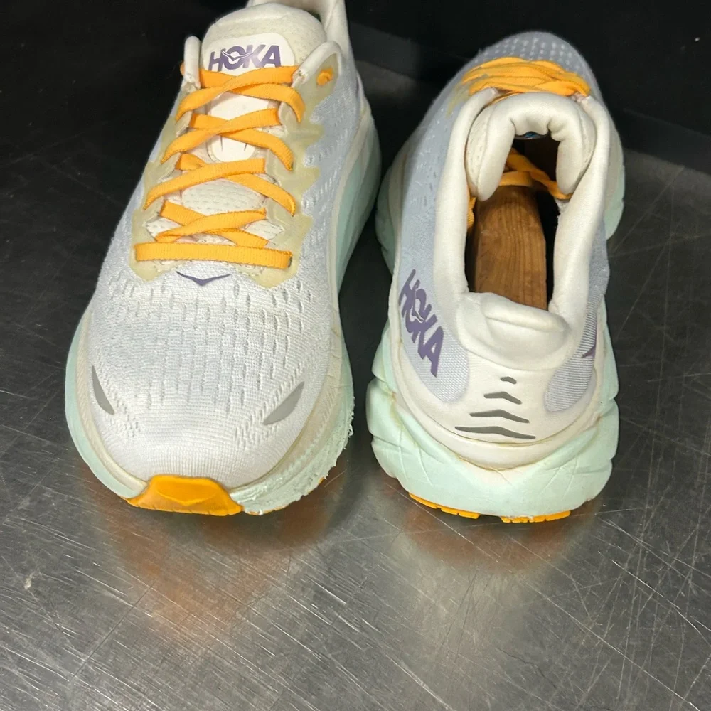 Hoka Women's White Sneakers with Yellow Laces and Purple Logo - Picture 11 of 11